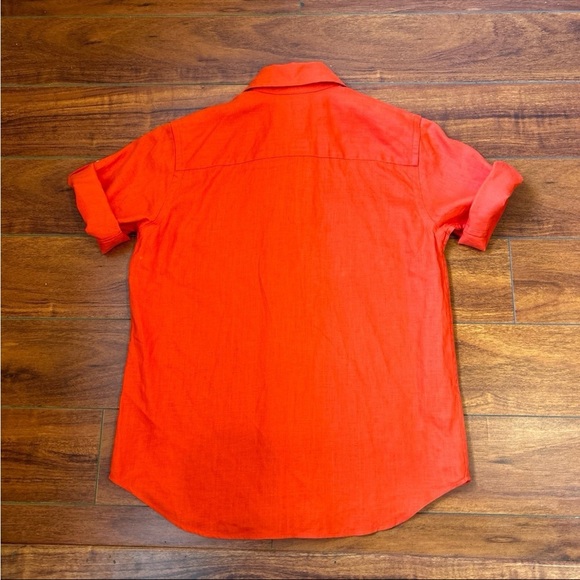 Lauren Ralph Lauren Petite Red Linen Short Sleeve Button Down Shirt - Picture 8 of 12